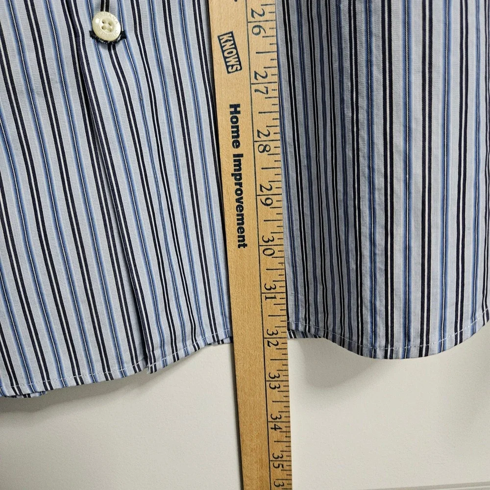 Banana Republic Dress Shirt Mens Lg Blue Striped Fitted Woven In Italy Cotton LS
